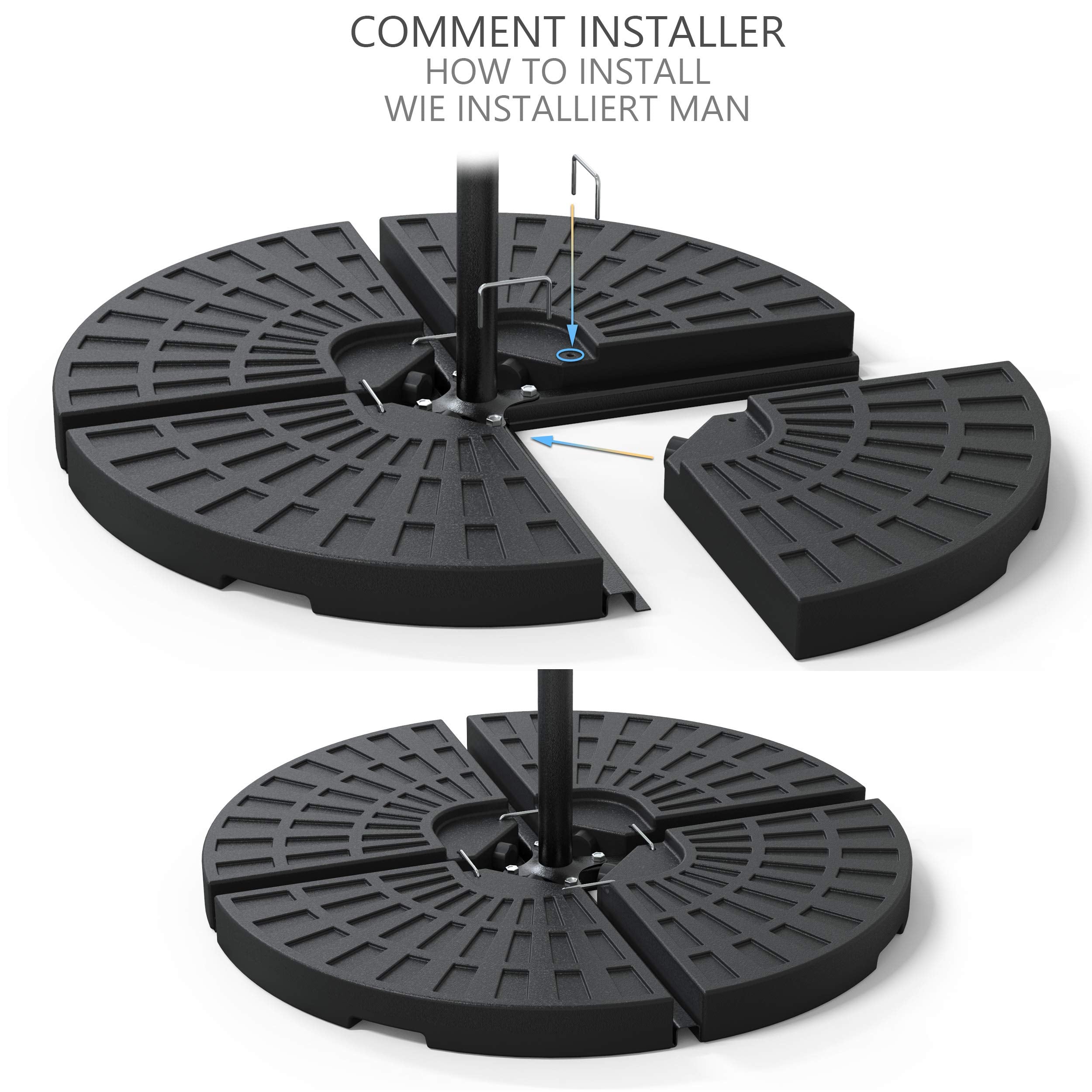 VOUNOT Parasol Base Weights | Set of 4 Round Sand or Water Filled Stands