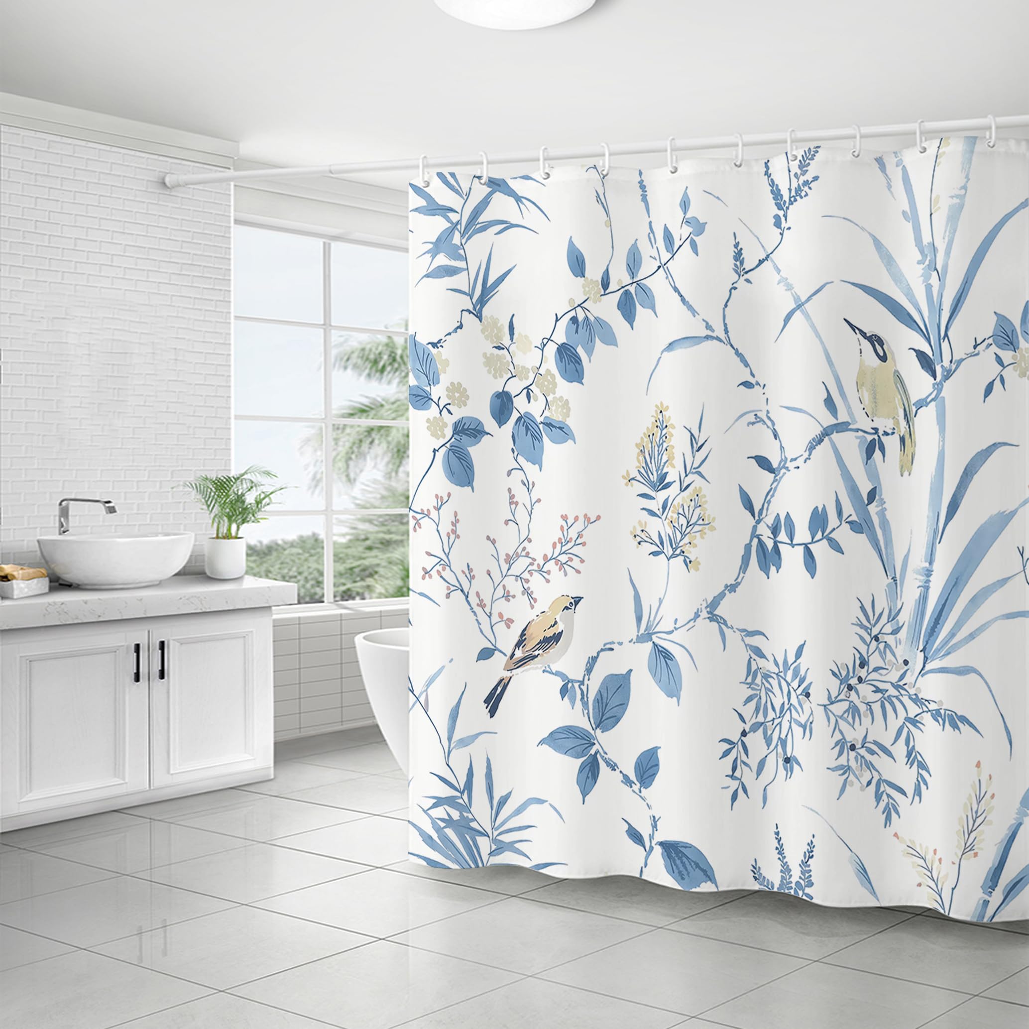 WELTRXE Mildew Resistant Polyester Shower Curtain - Blue Bird, 183x183cm