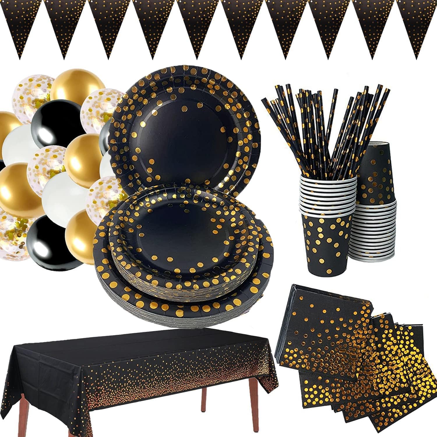Jolof Store Black and Gold Party Supplies - 111pc Disposable Tableware