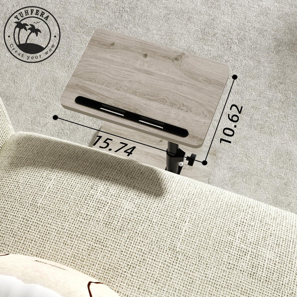 YUHFERA C-Shaped Side Table – 360° Swivel Height Adjustable Sofa Tray