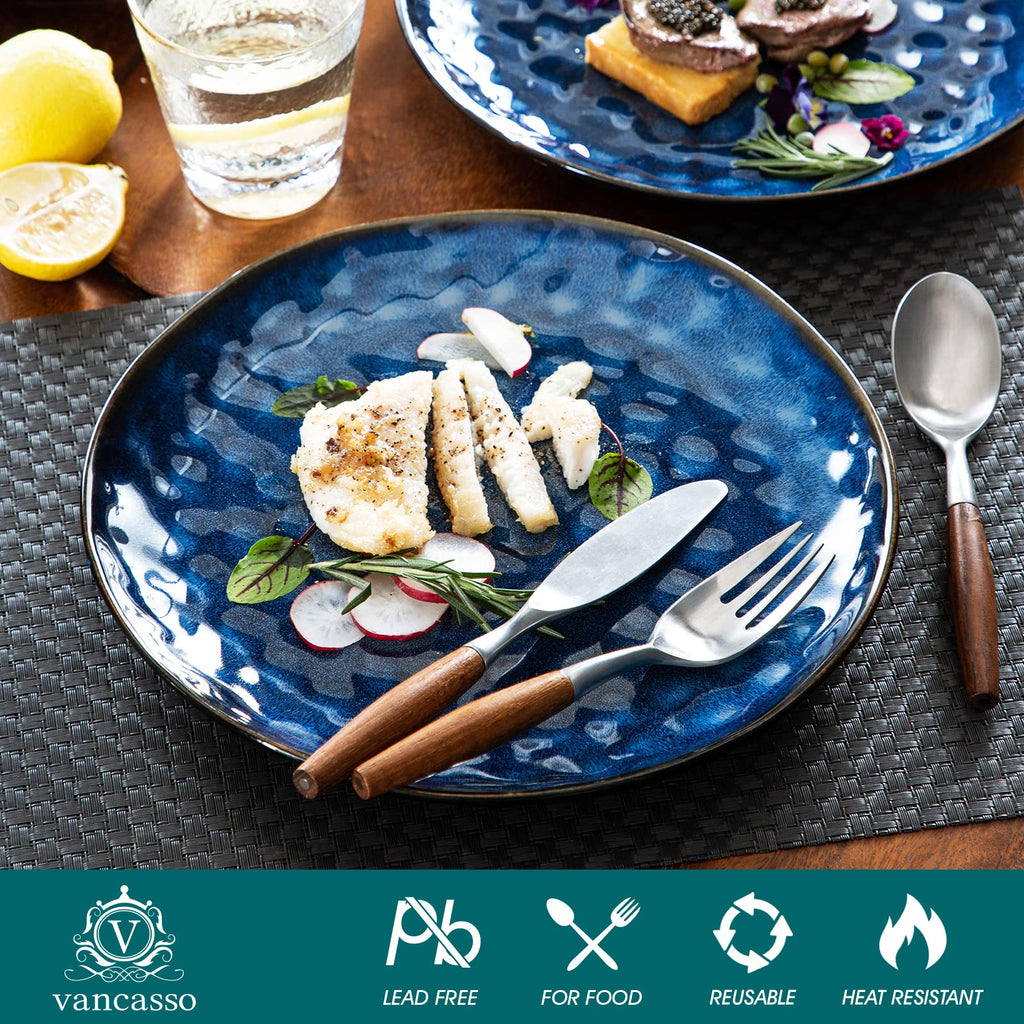 vancasso 10.5 Inch Ceramic Dinner Plates Set of 4 | Reactive Green Glaze