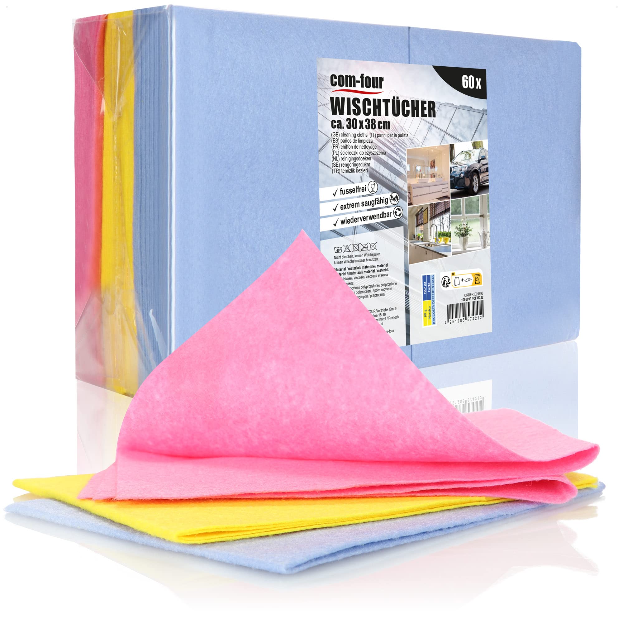 Com-Four 60x Absorbent Viscose Cleaning Cloths – Reusable All-Purpose Wipes