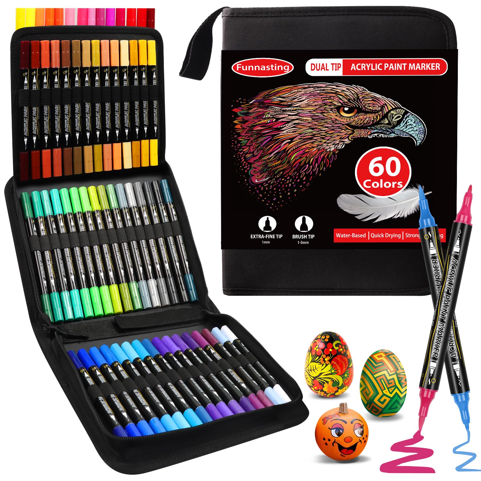 Funnasting 60 Colors Dual Tip Acrylic Paint Pens for Rock Painting