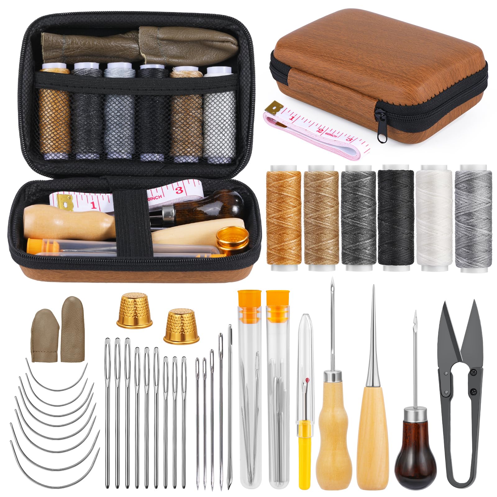 ENCHOL 45Pcs Leather Sewing Kit | Upholstery Repair Set with Waxed Thread