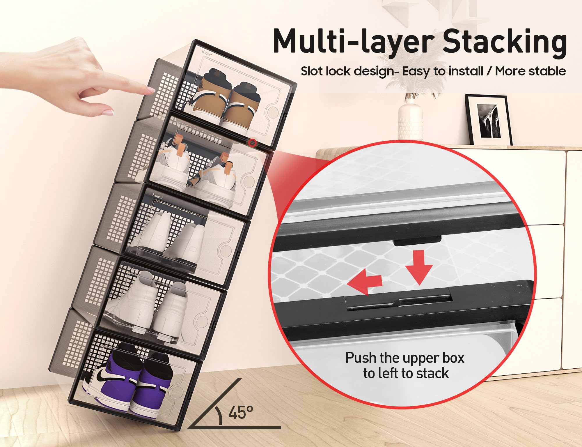 Kuject Clear Stackable Shoe Storage Boxes - Size 12 Plastic Containers