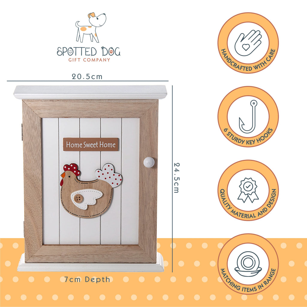 SPOTTED DOG GIFT COMPANY Key Box Wall Mounted Wooden Key Cupboard Cabinet with 6 Hooks for Hallway, Decorative Chicken Themed Home Décor - image 3
