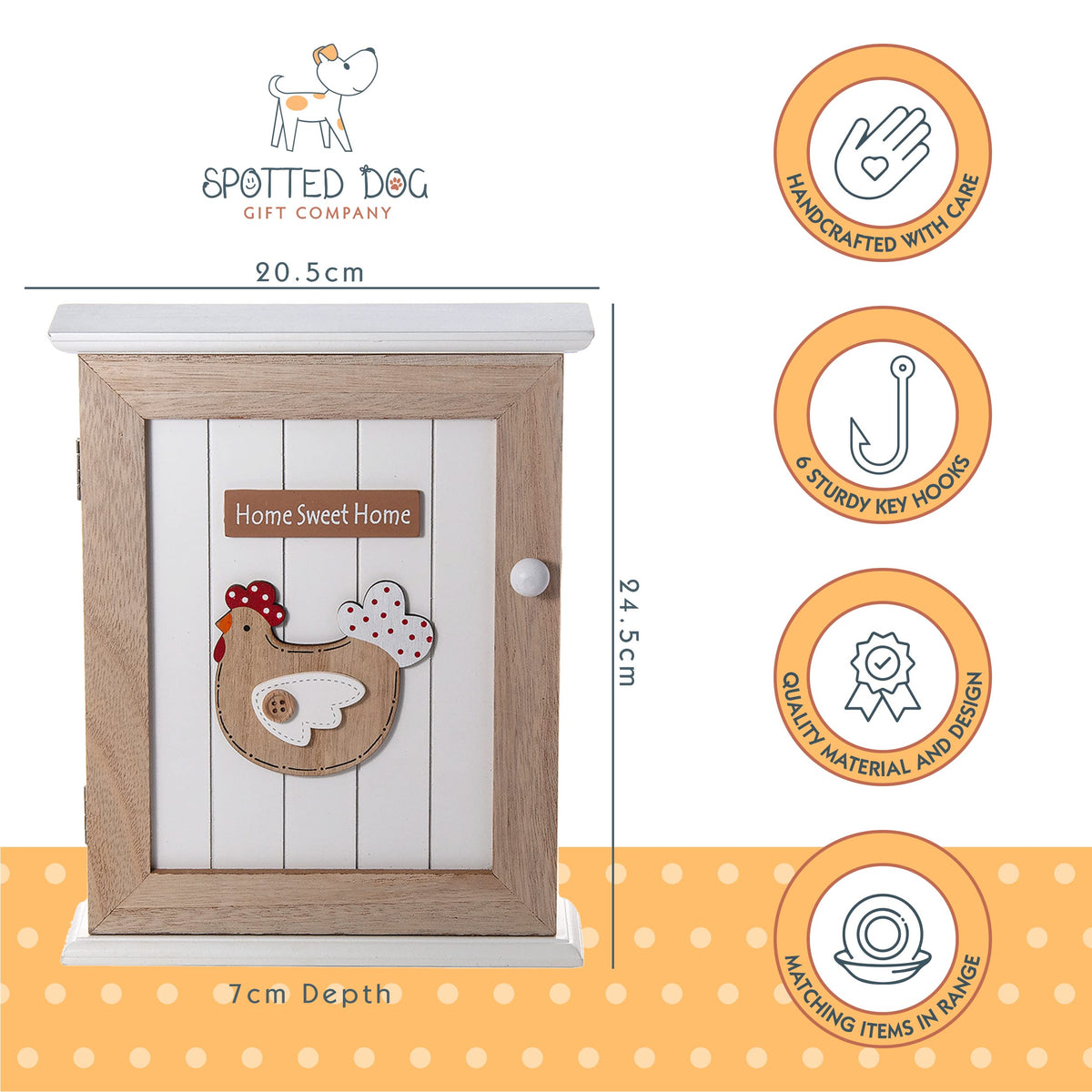 SPOTTED DOG GIFT COMPANY Key Box Wall Mounted Wooden Key Cupboard Cabinet with 6 Hooks for Hallway, Decorative Chicken Themed Home Décor - image 3
