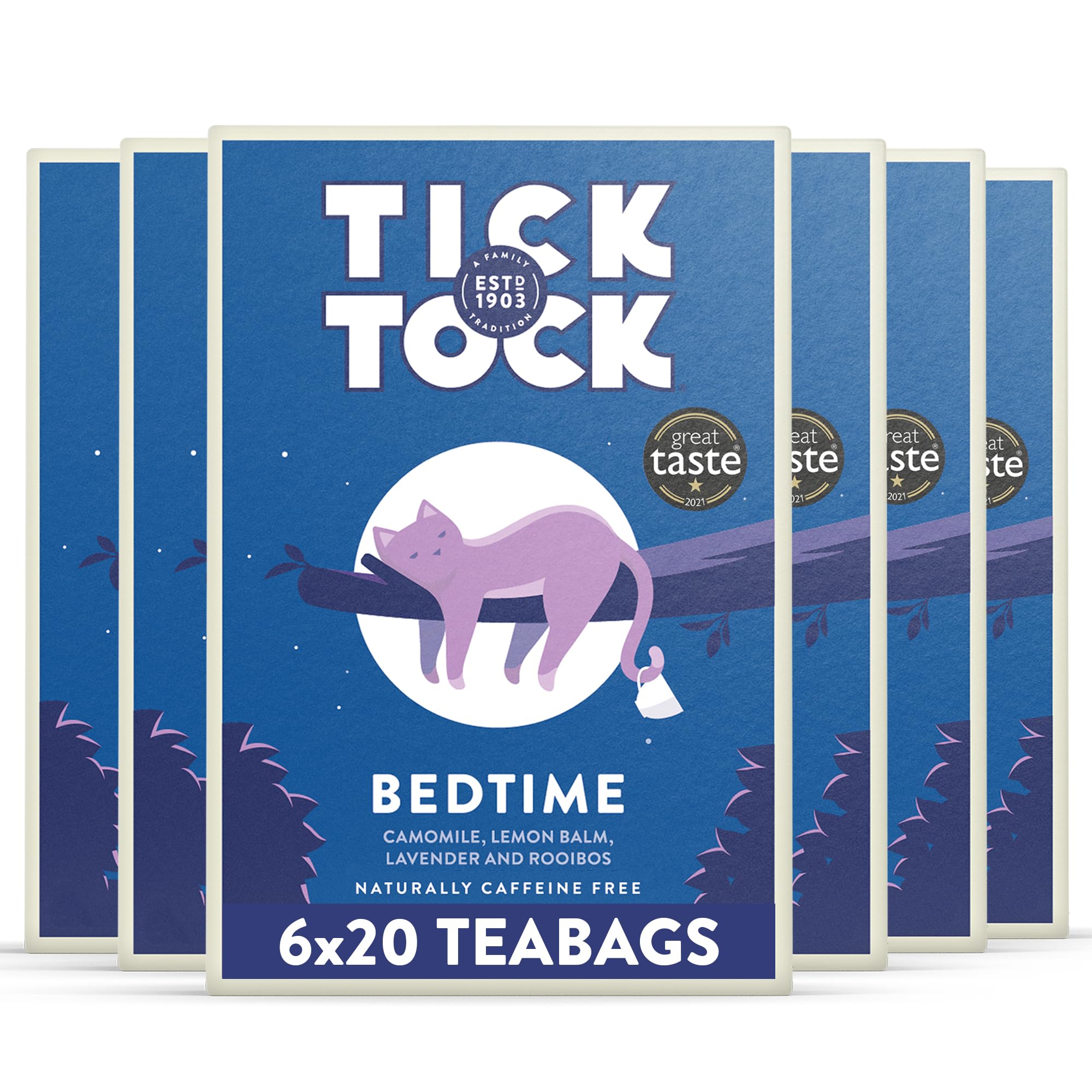 Tick Tock Bedtime Tea – Calming Rooibos, Camomile & Lavender, 40 Bags