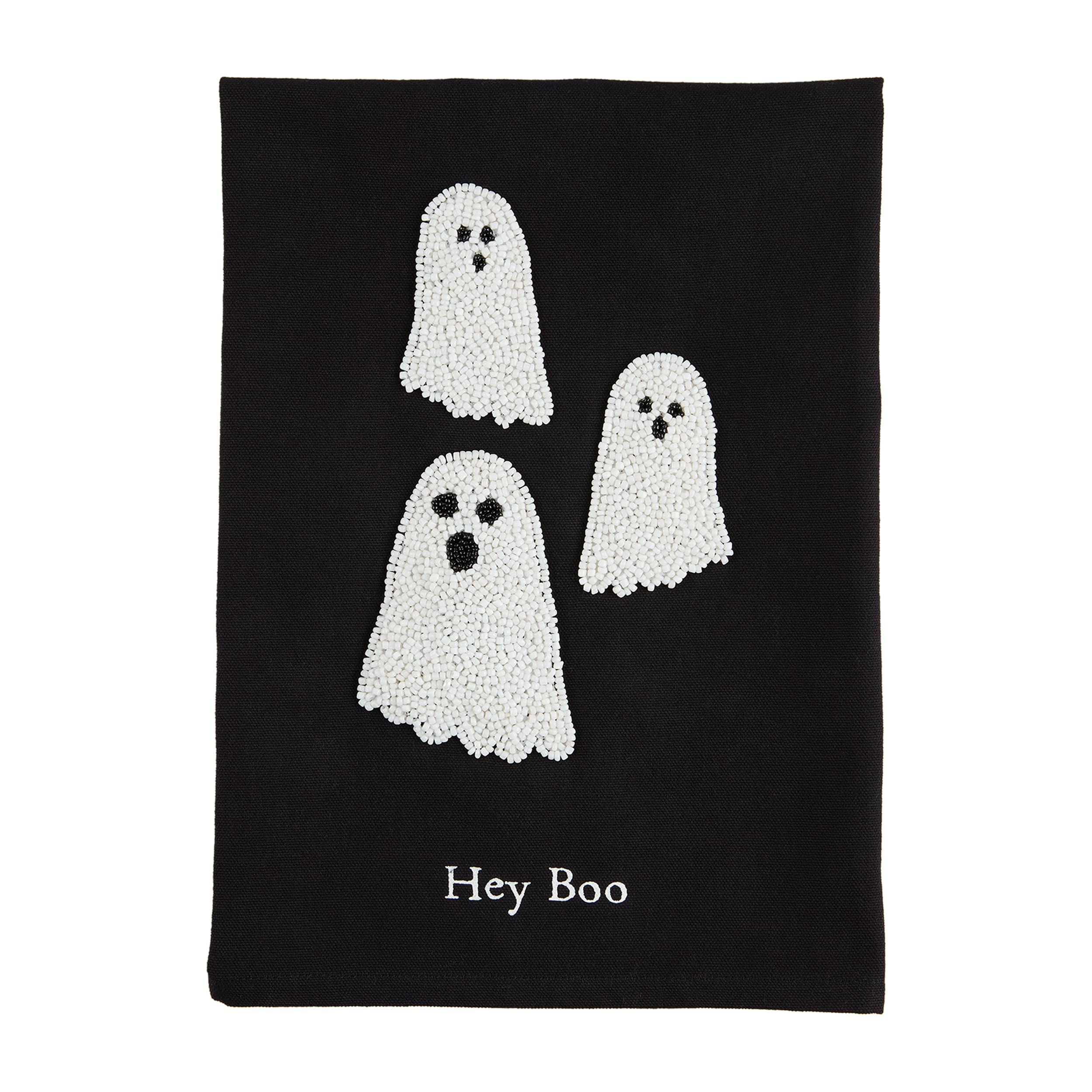 Mud Pie Ghost Bead Cotton Hand Towel – Halloween Bathroom Decor, 26x14