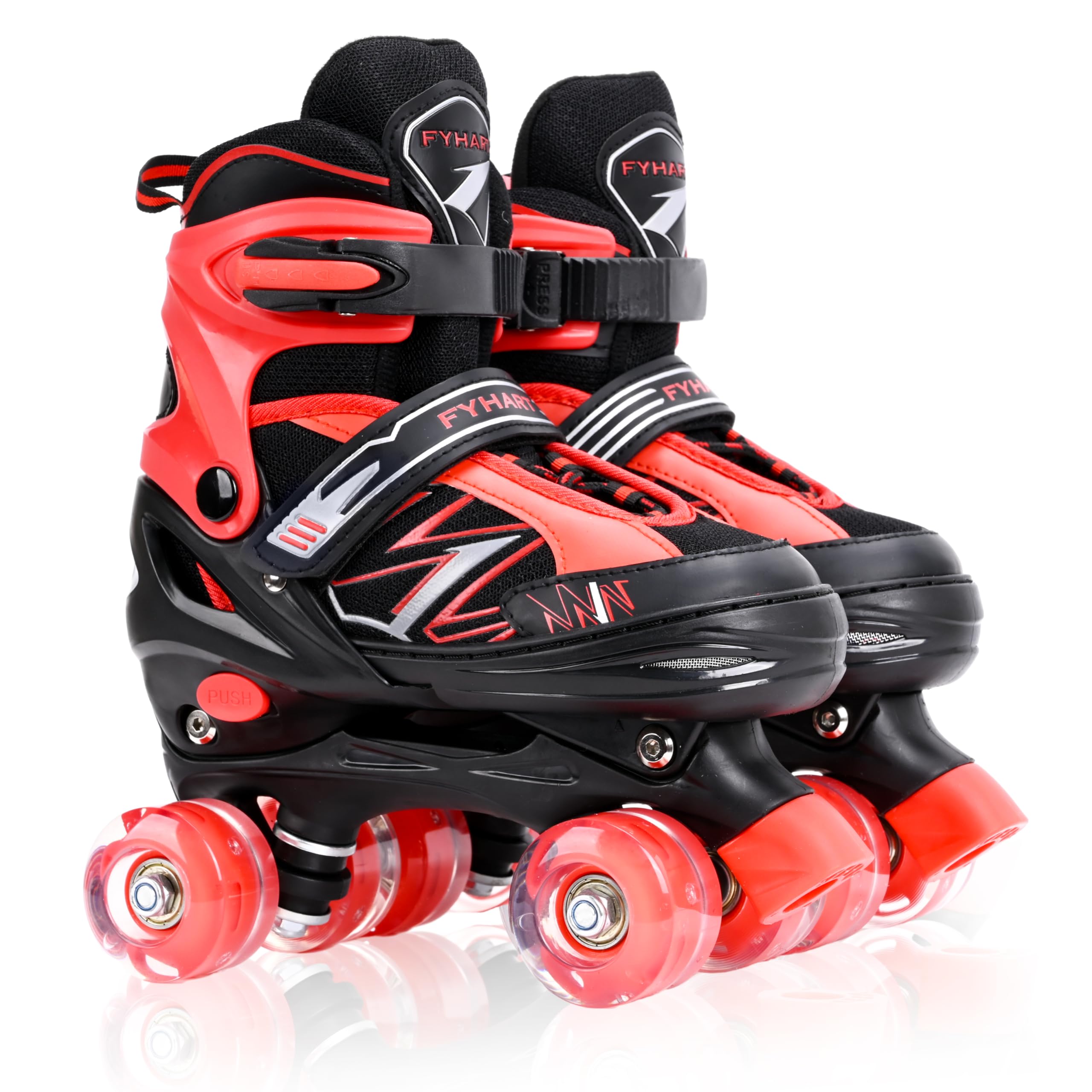 MGY Kids Adjustable Roller Skates with 8 Light Up Wheels – Red