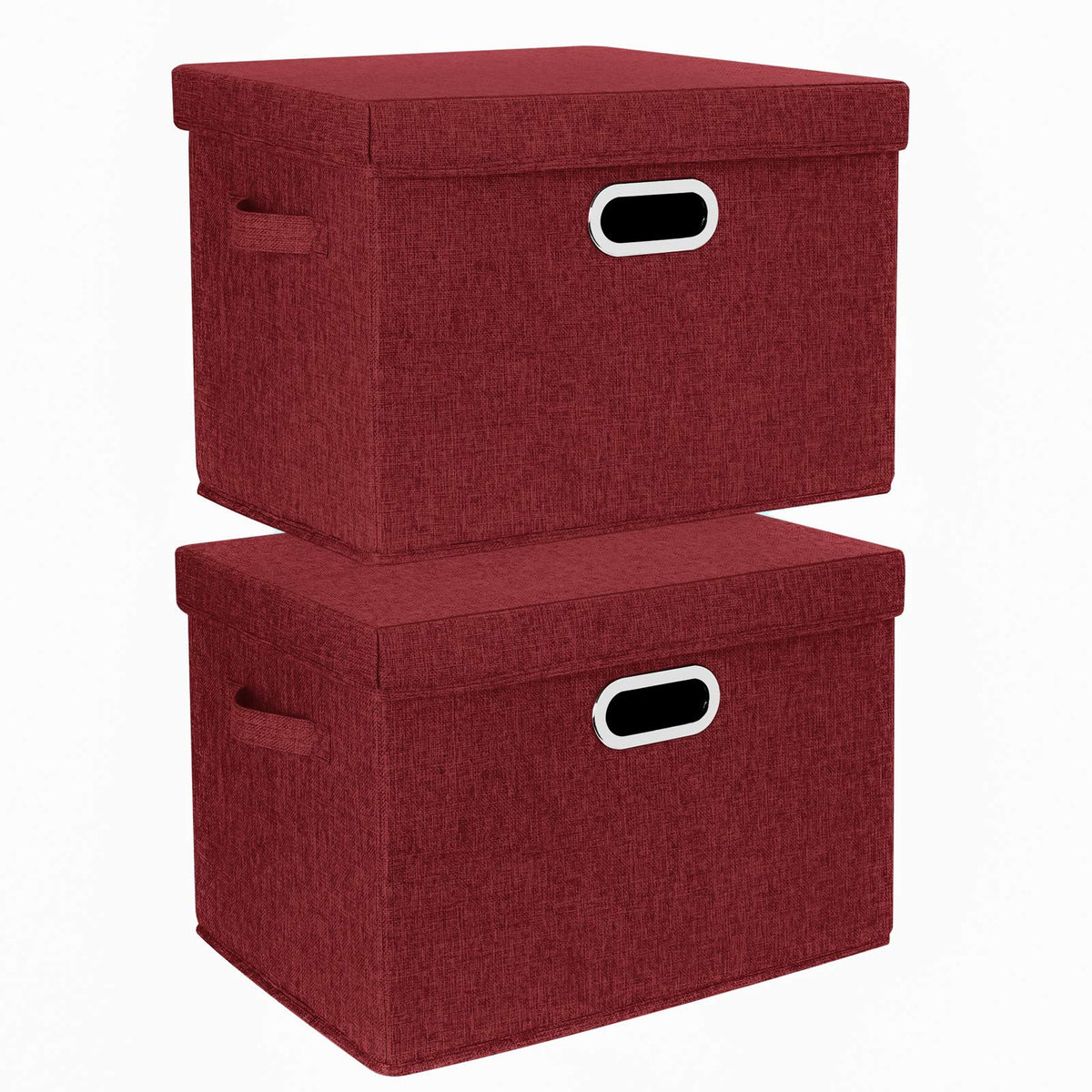 TYEERS Large Storage Box with Lid, Collapsible, Washable, Fabric Storage Box for Clothes, Wardrobe Storage, 44x30x29 cm, Set of 2, Red Wine - image 1