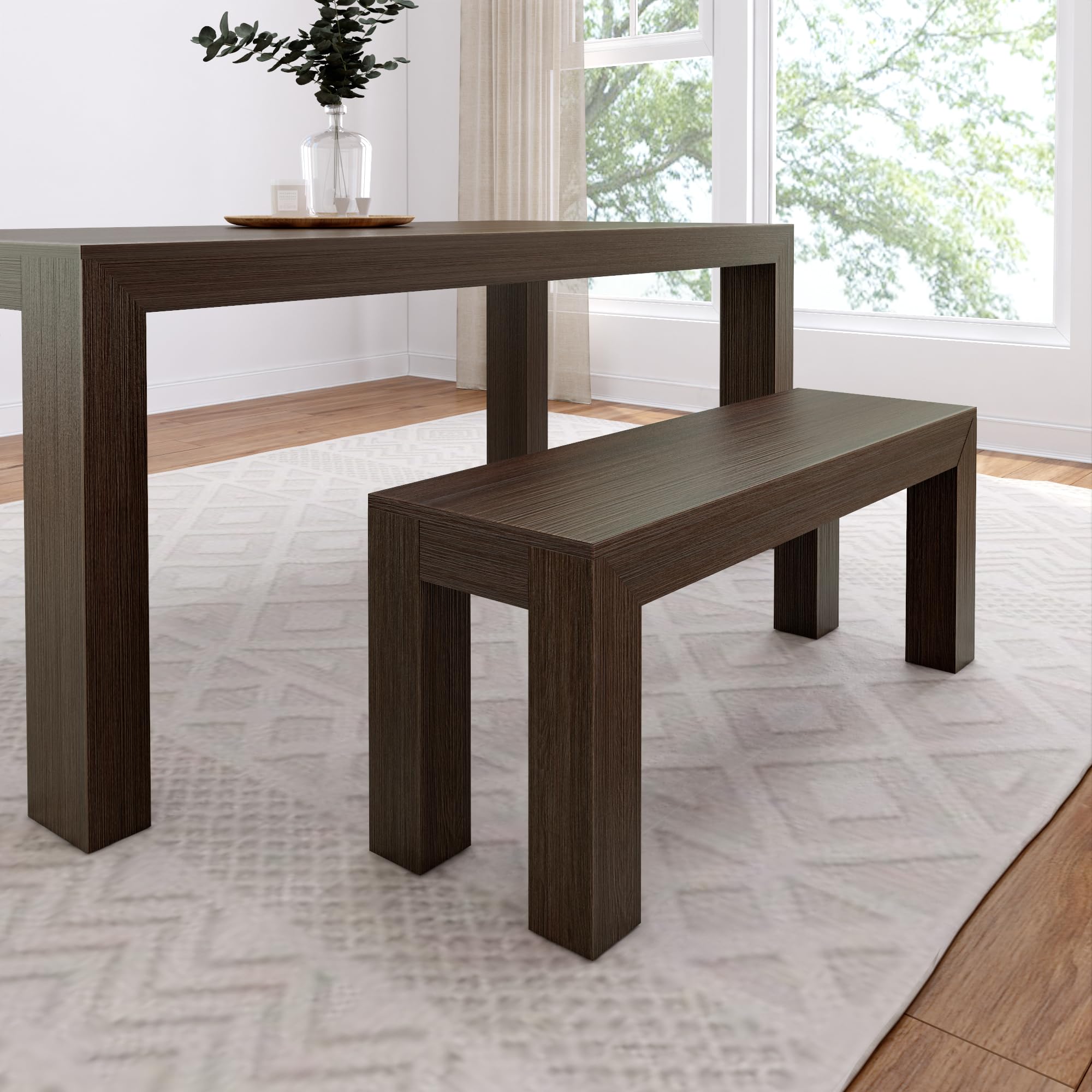 Plank+Beam Modern Walnut Solid Wood Dining Bench - 124.5cm 3-Seater