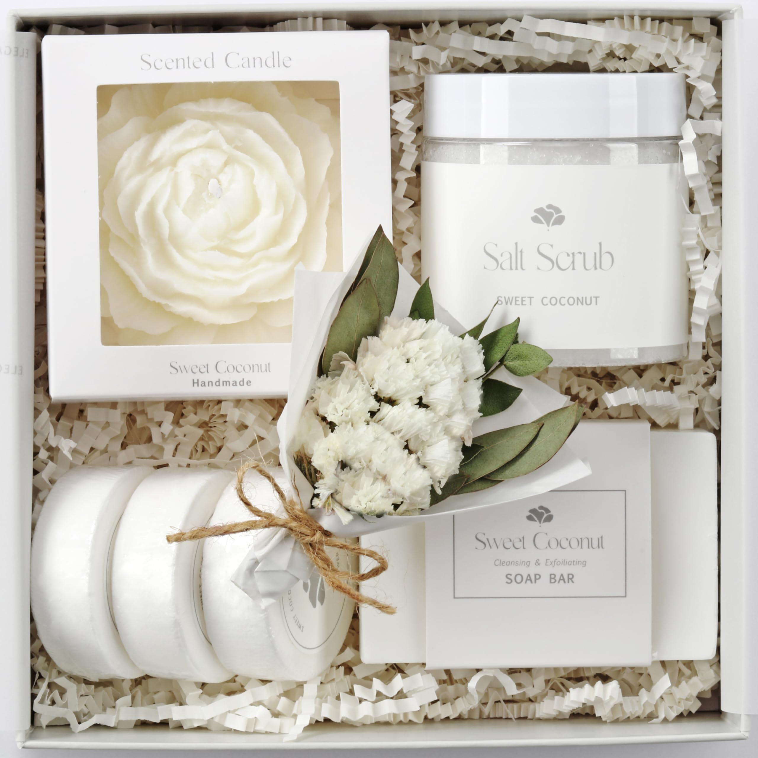 LaurGifts Sweet Coconut Spa Gift Box for Women - 7 Piece Self Care Set