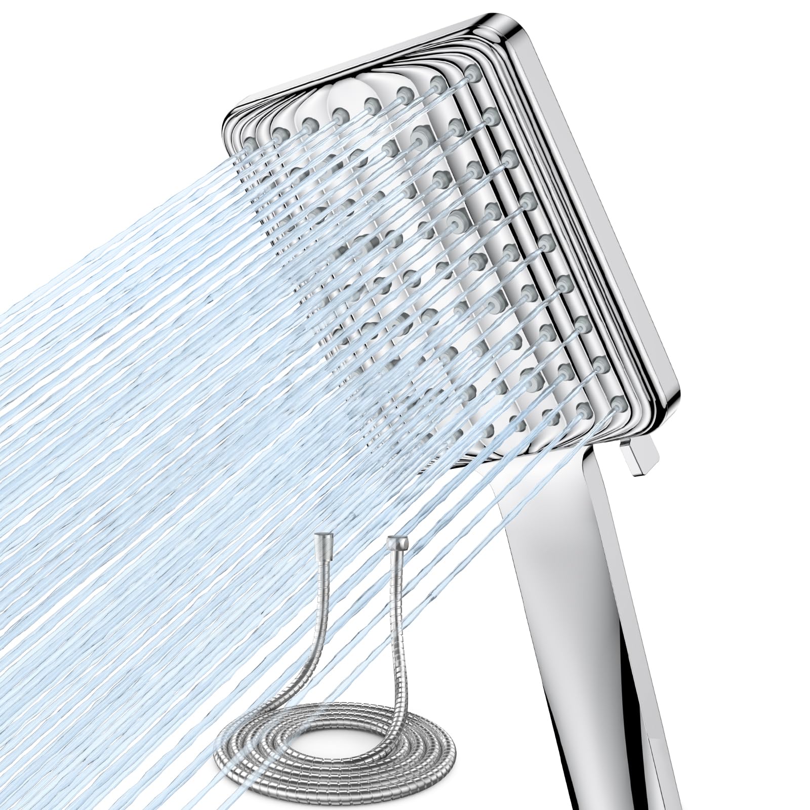 VOXON High Pressure Square Shower Head Set | 6 Spray Modes | Silver