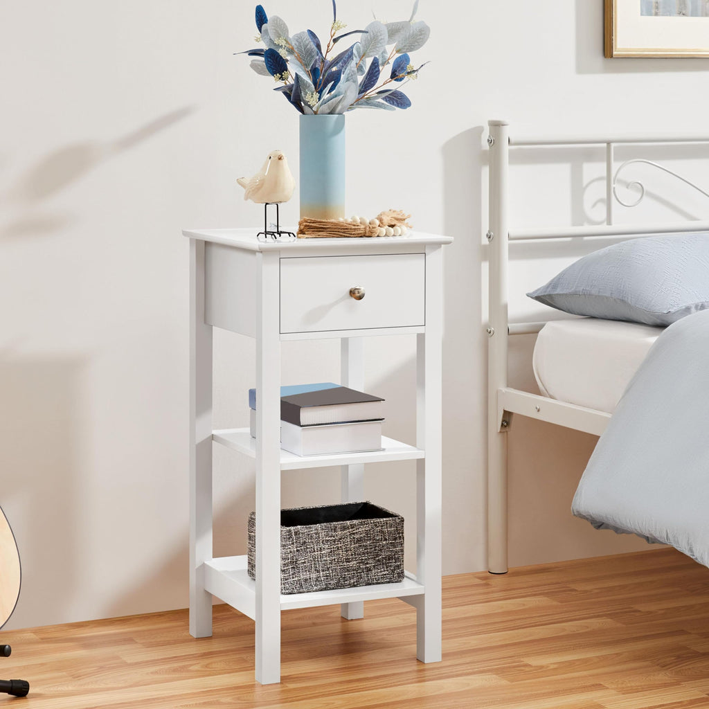 Yaheetech Bedside Table with Drawer and 2 Open Shelves, White - image 2