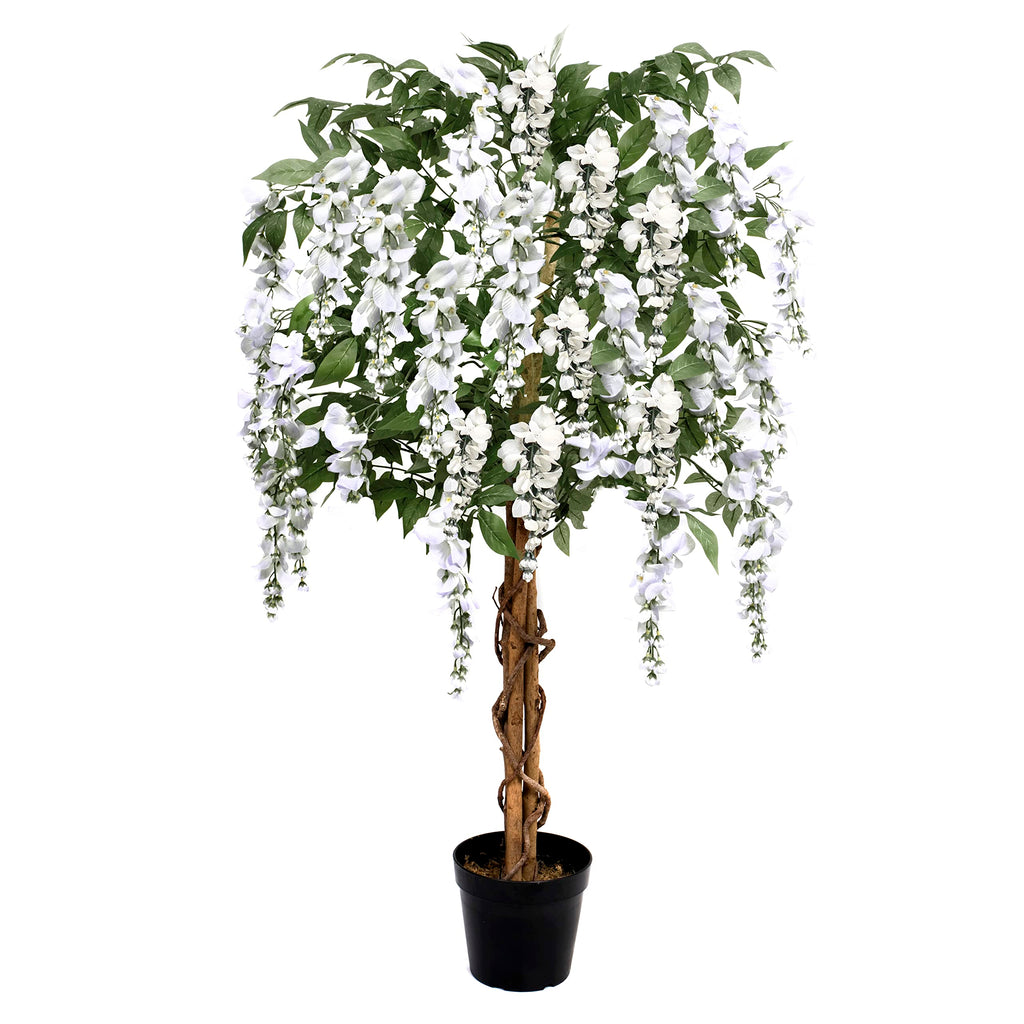 GreenBrokers Artificial Wisteria Tree - 4ft/130cm White Potted Plant