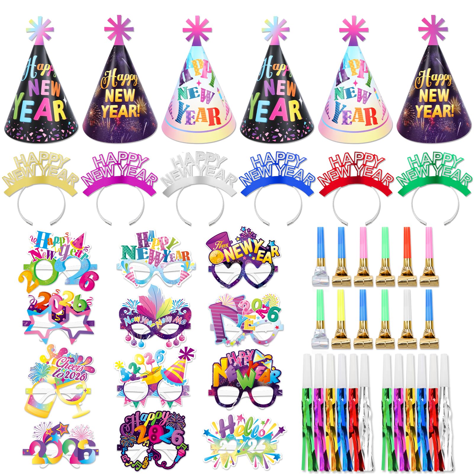 HOWAF 2026 New Years Eve Party Supplies Kit – 48pc NYE Photo Props