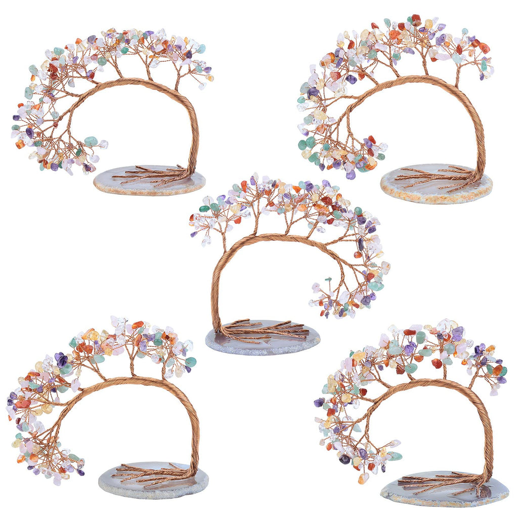 Nupuyai 7 Chakra Crystal Money Tree with Agate Slice Base Feng Shui Decor