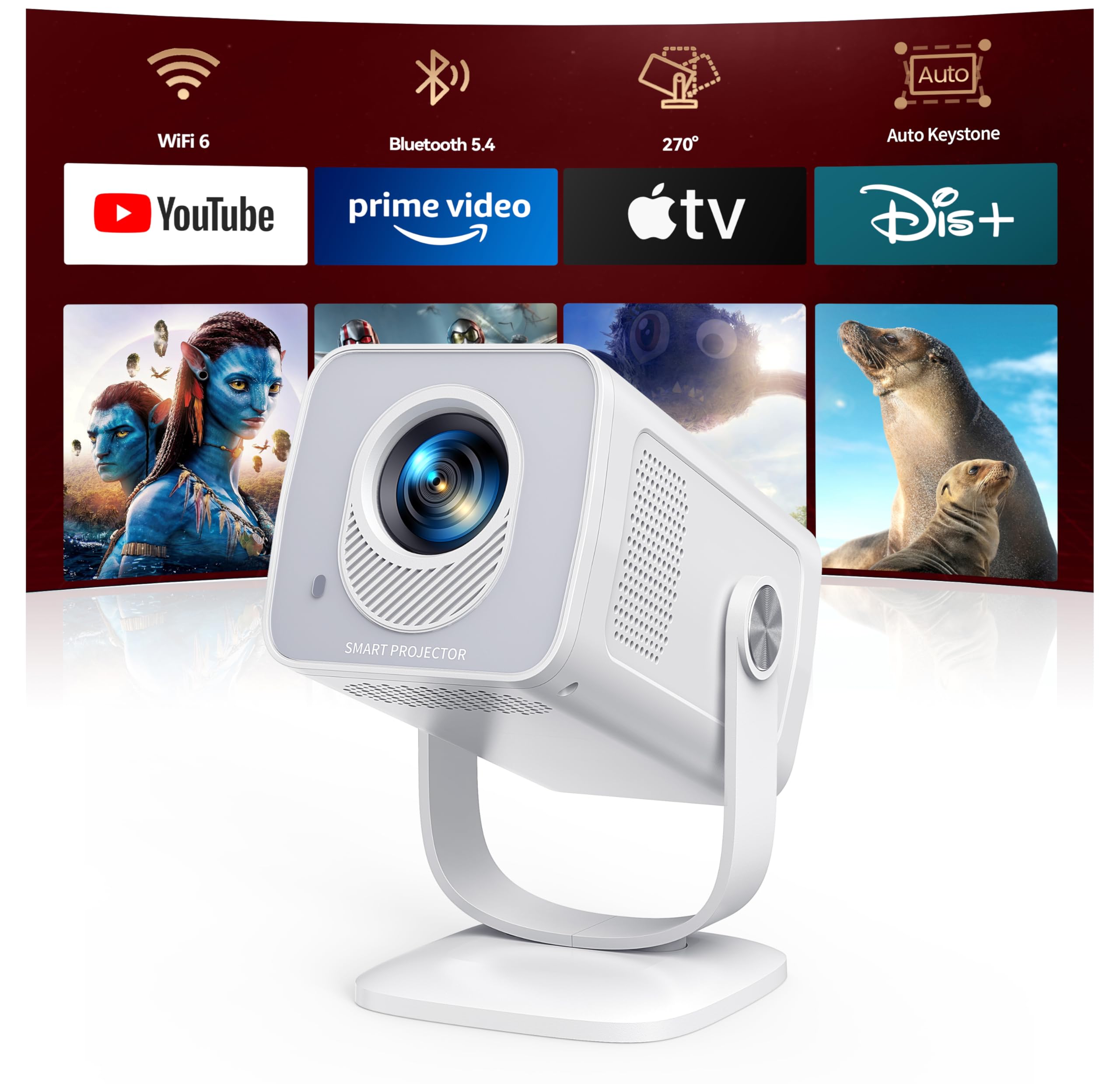 TOPTRO Mini Projector – 1080P 4K Smart Portable Android 13 Projector