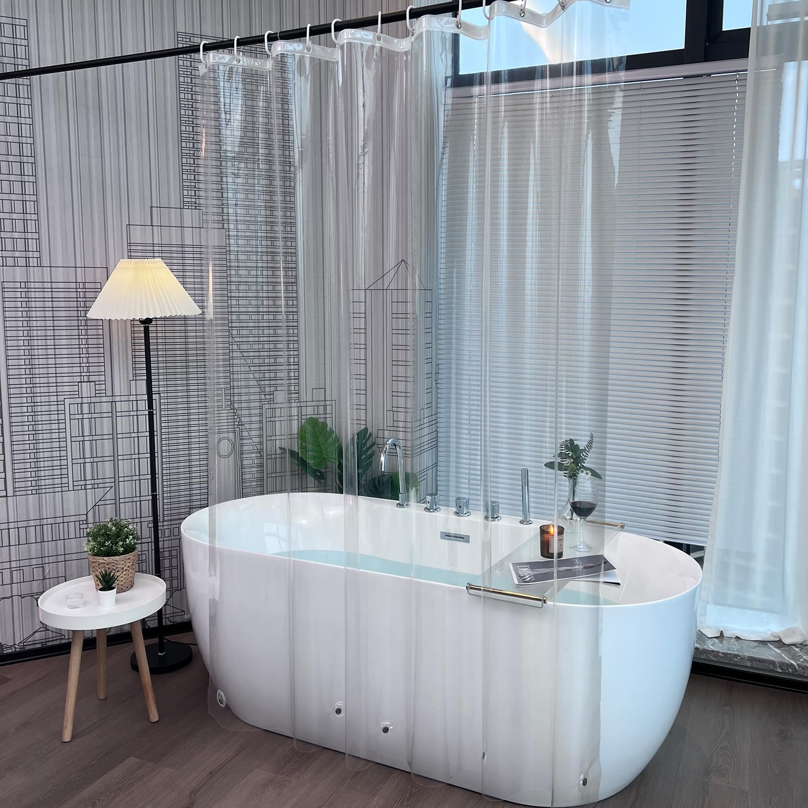 EurCross Clear PEVA Shower Curtain Liner | Mildew Resistant & Weighted