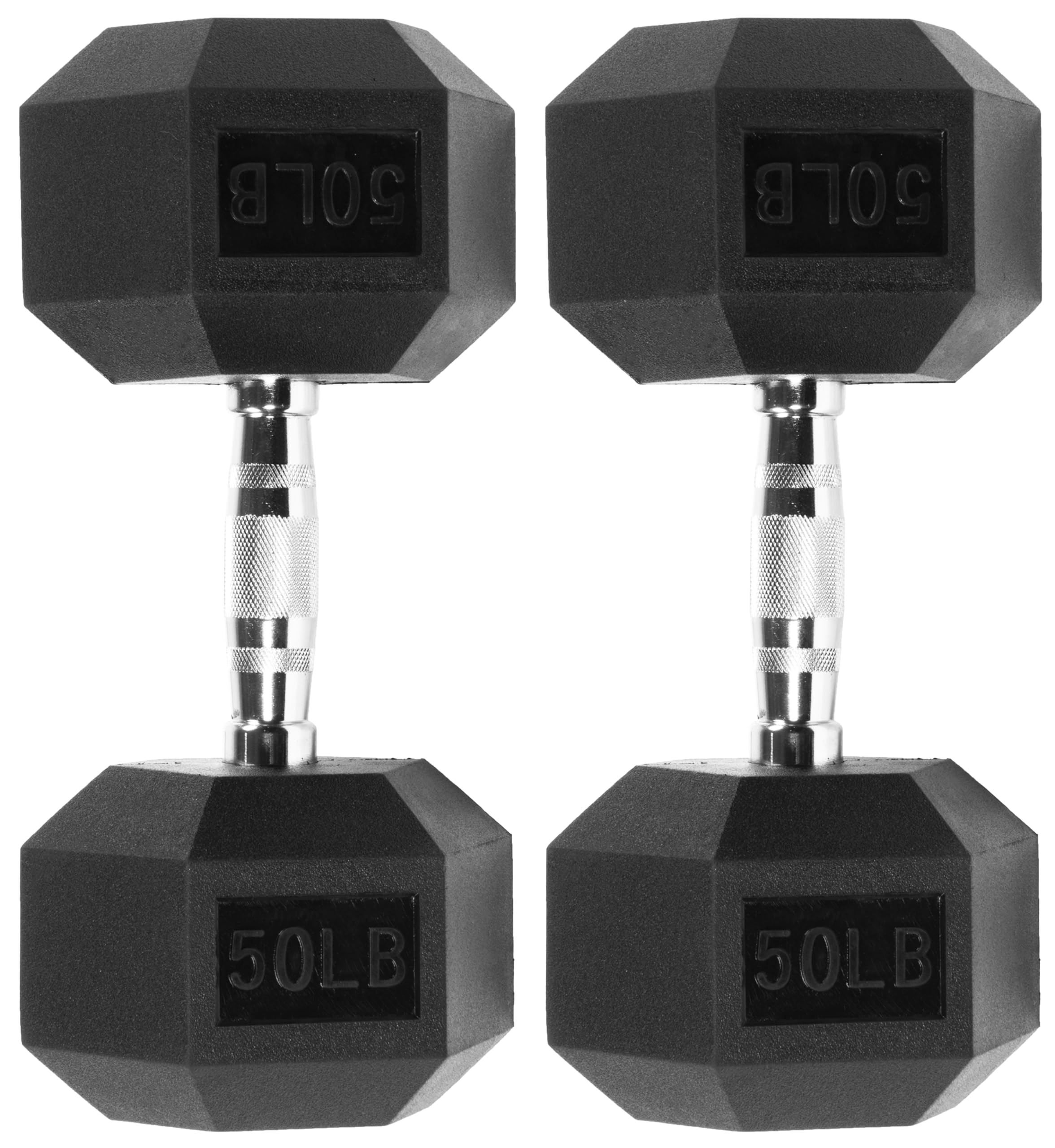 Signature Fitness Rubber Encased Hex Dumbbell Pair, 50LB Weights