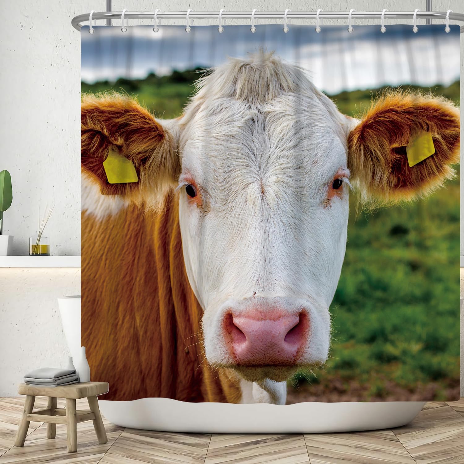 Jolof Store Funny Cow Shower Curtain – Waterproof Polyester, 180x200 cm