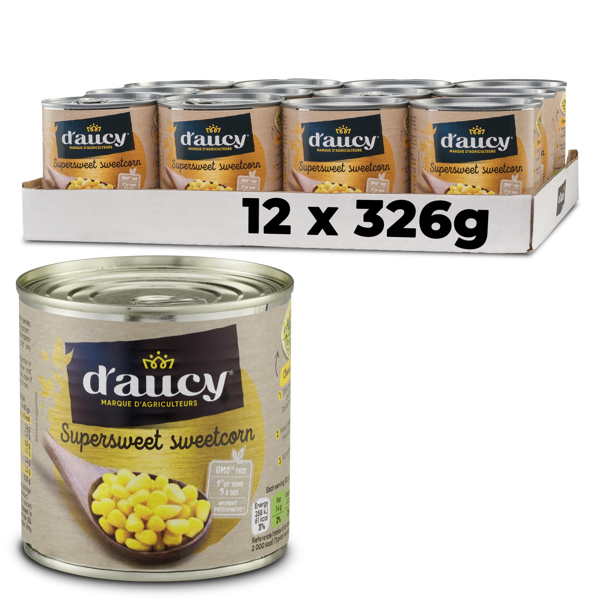 D'Aucy Sweetcorn Kernels – Canned Vegetables 326g (Pack of 12)