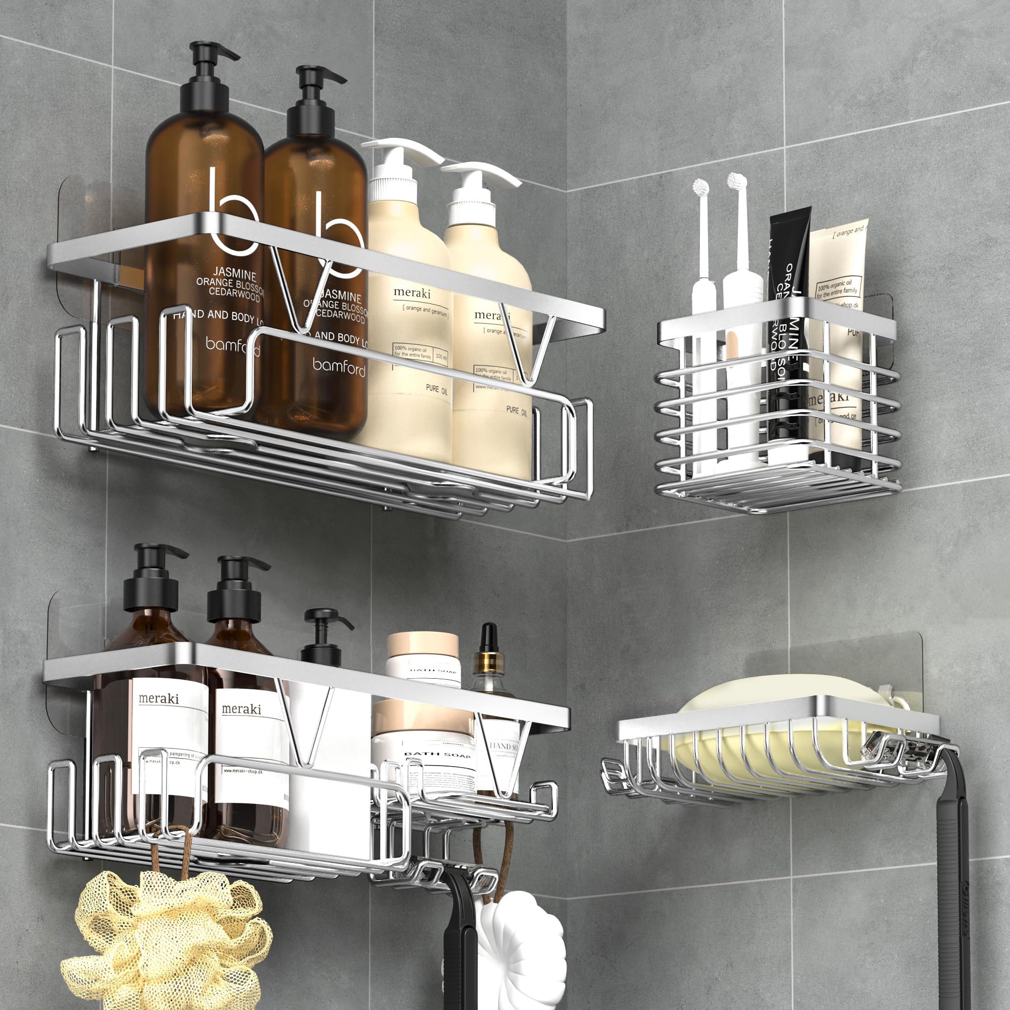 Kegii 4-Piece Shower Caddy – Adhesive Stainless Steel Bathroom Organizer