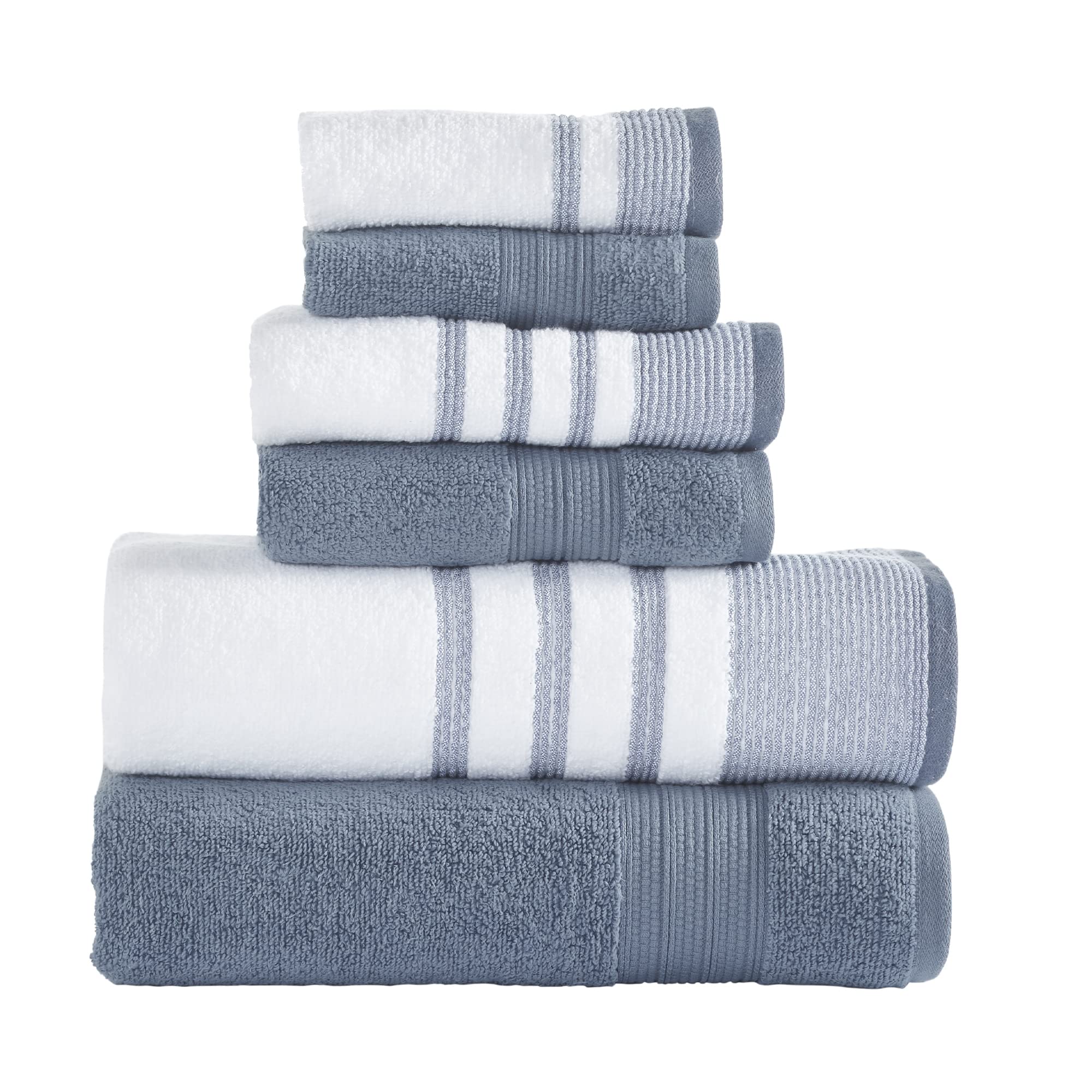 Modern Threads 6-Piece Cotton Bath Towel Set – Quick Dry Denim