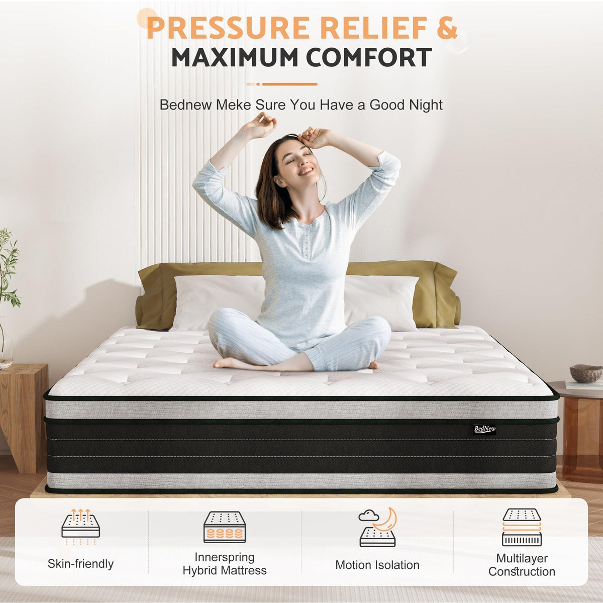 Bednew Double Mattresses Hybrid Mattress Medium Firm 135x190x30cm - image 4