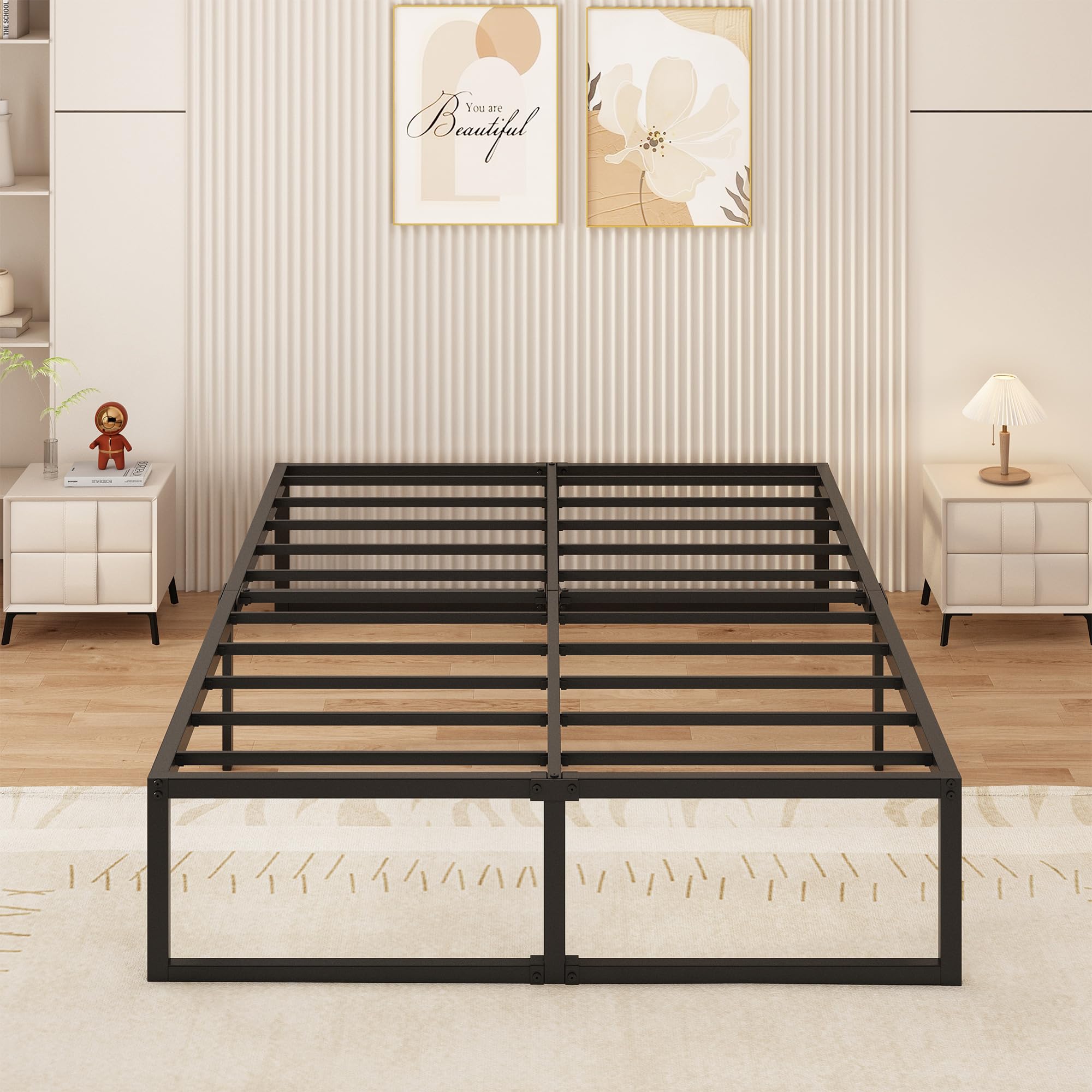 Yicensen Metal Platform Double Bed Frame | 160x190 cm Steel Slat Support