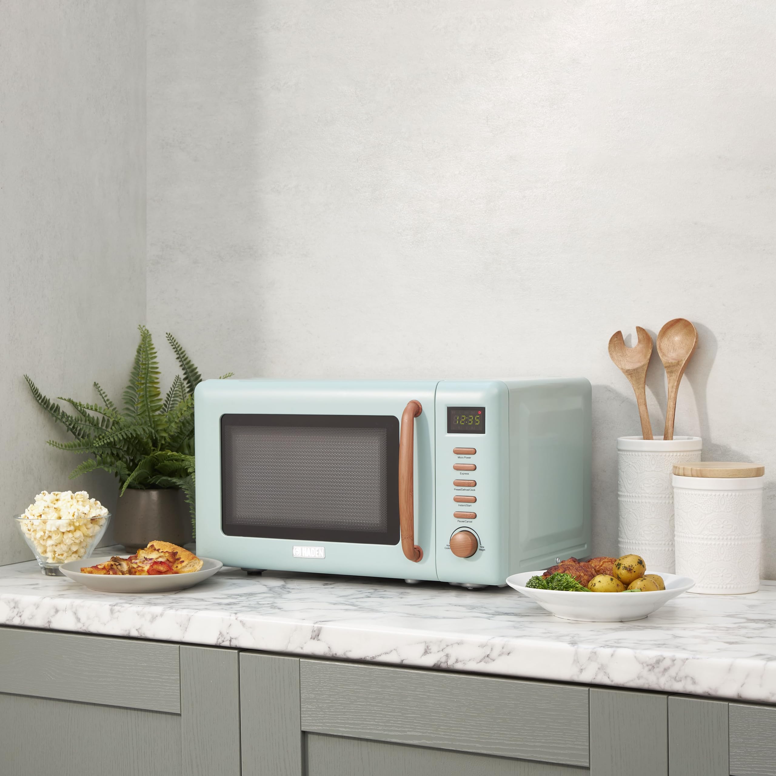 Haden Dorchester 20L Digital Microwave – 800W Green & Wood Effect