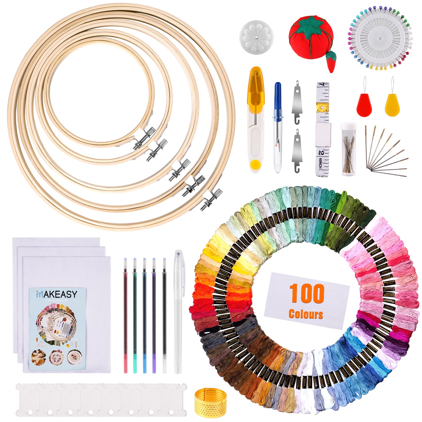 MAKEASY Embroidery Starter Kit | 205PCS Cross Stitch Set with 100 Colors