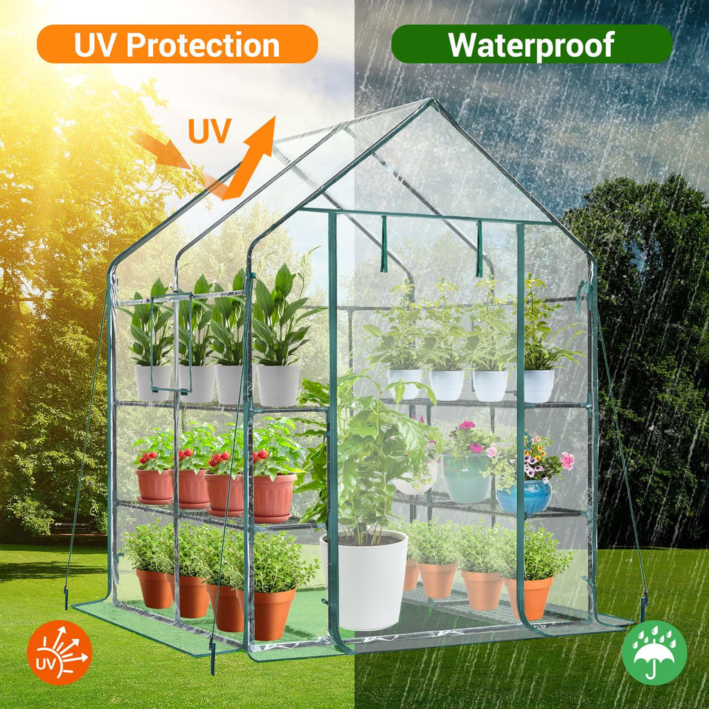 Ohuhu Walk-in Greenhouse – 3 Tiers 12 Shelves Portable PVC Plant House