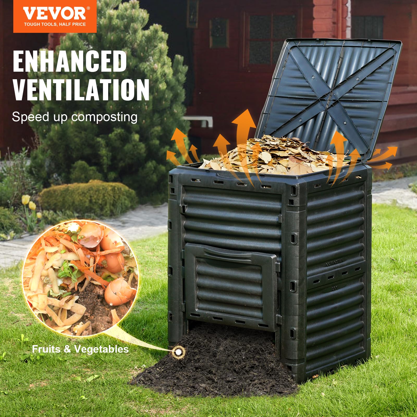 VEVOR 80 Gal Garden Compost Bin | BPA-Free Outdoor Composter with Lid