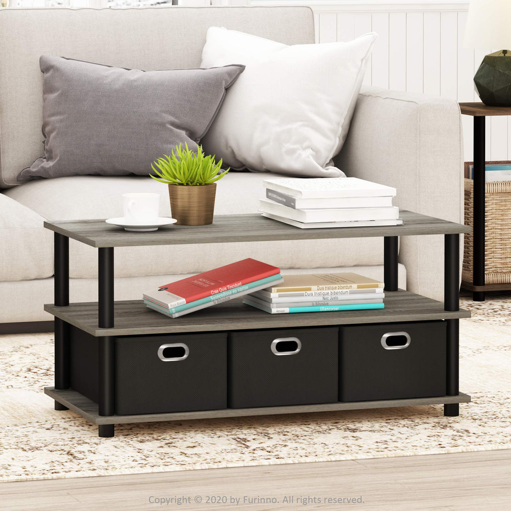 Furinno Frans Turn-N-Tube Coffee Table with Storage Bins - French Oak Grey