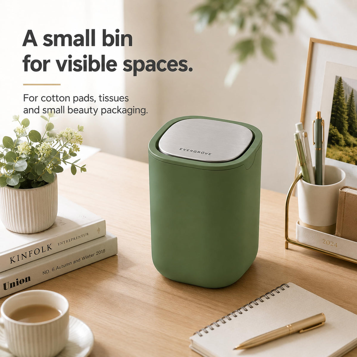 EverGrove Mini Table Bin,Desktop Trash Can Canopy Green, 1.5, Litres - image 4