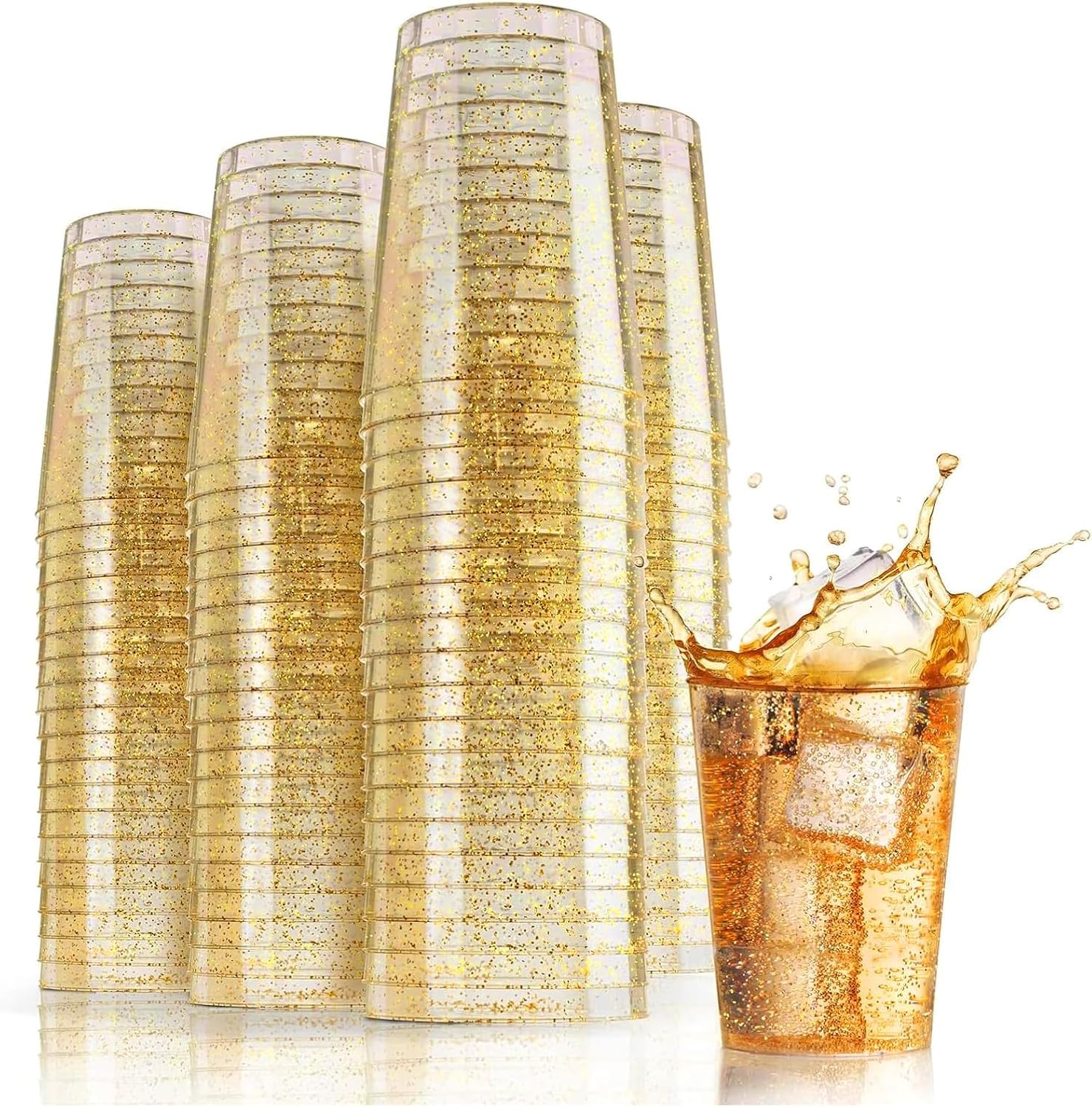 Woobroo 10oz Gold Glitter Plastic Cups | 50 Pack Reusable Party Tumblers