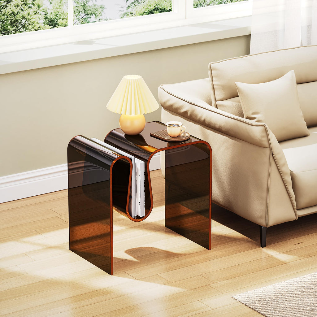 solaround Acrylic Side Table, Wavy Design Decor, 45 x 30 x 45 cm, Dark Brown - image 2