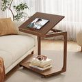 AQIMUELE Wooden C-Shaped End Table,Couch Table with Adjustable Desktop,Small Rolling Side Table with 2 Lockable Wheels 60 Width,Small End Table for