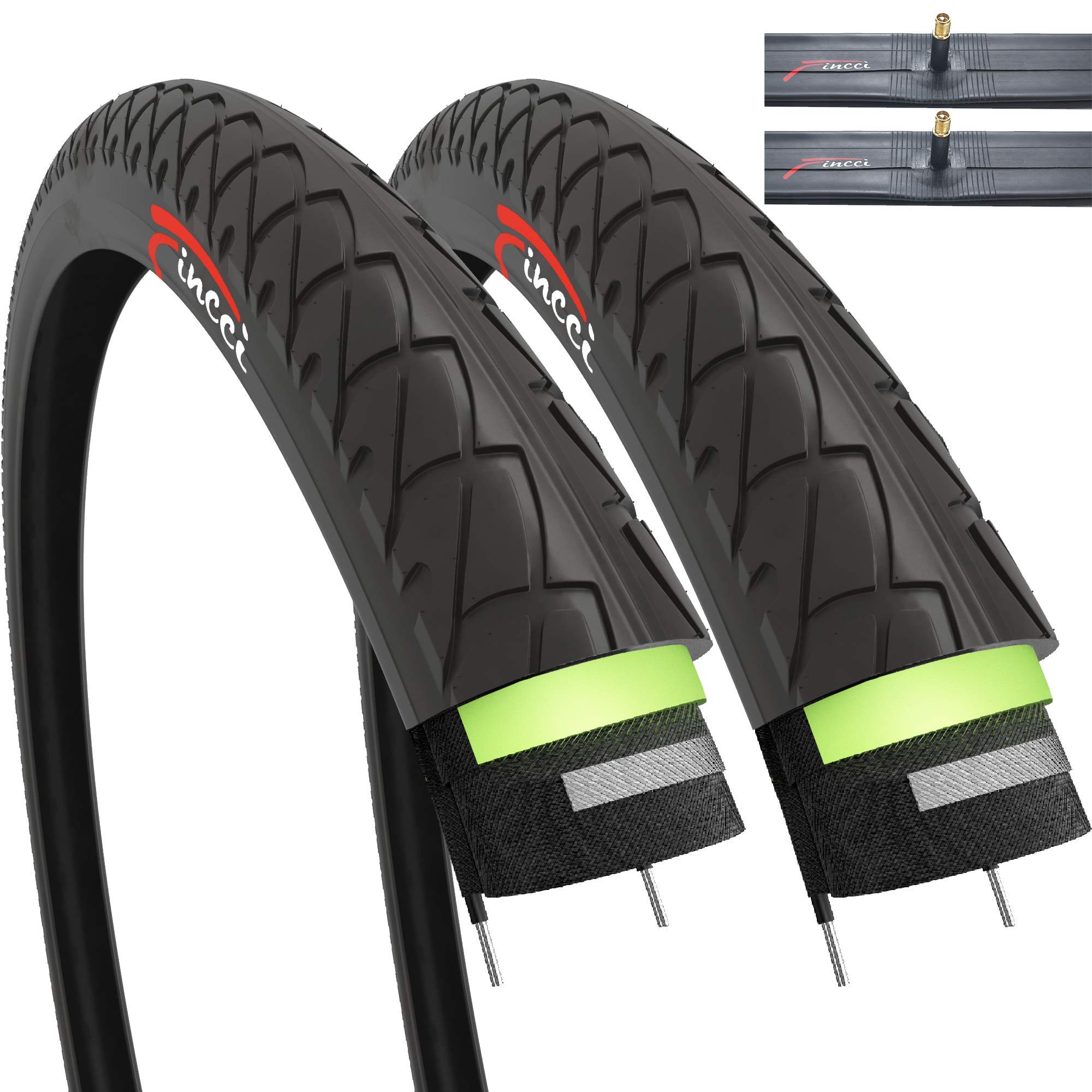 Fincci 26 x 1.95 Slick MTB Tyres | 3mm Puncture Protection & Tubes
