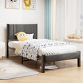 HAHRIR Single Upholstered Platform Bed Frame with Headboard - Dark Grey