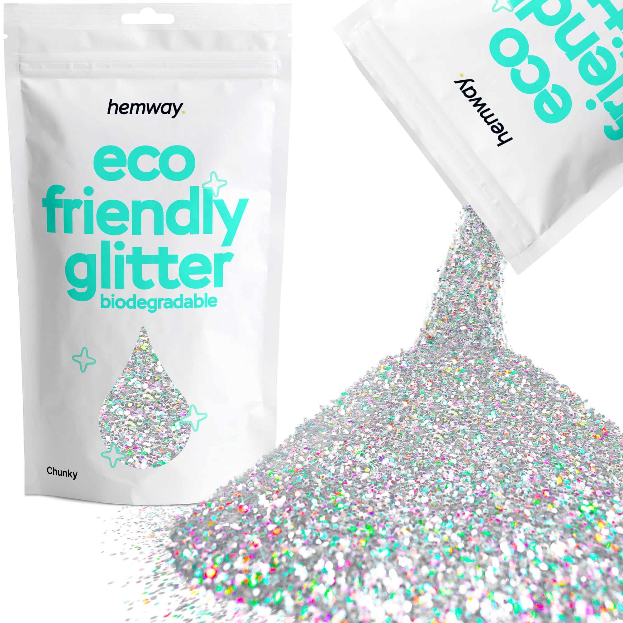 Hemway Silver Holographic Chunky Biodegradable Glitter - 100g Eco-Friendly