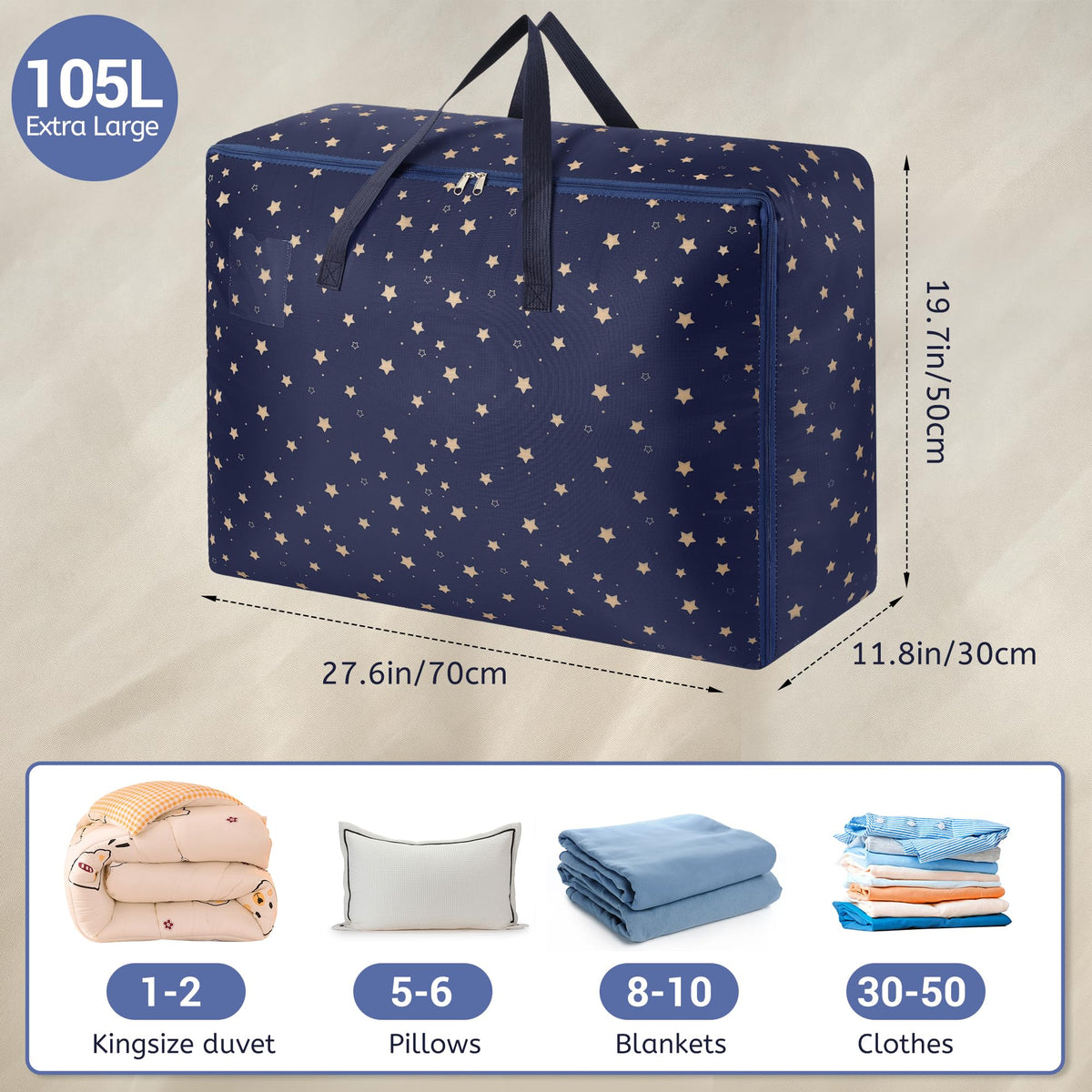 Averrex 105L Large Storage Bag, 3 Pcs Moving Bag with Sturdy Zip and Handle - image 2