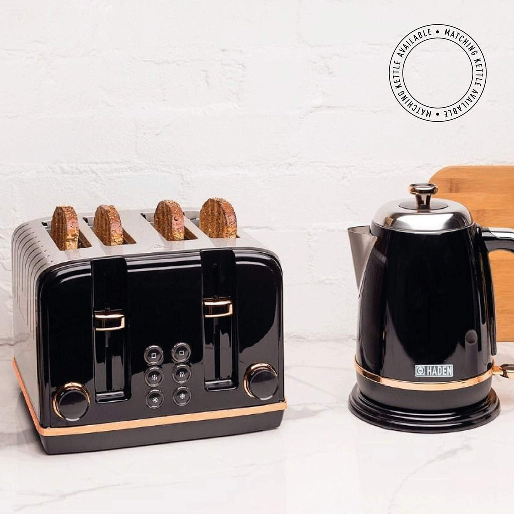 Haden Salcombe 4 Slice Toaster – Black Retro Stainless Steel, 2300W