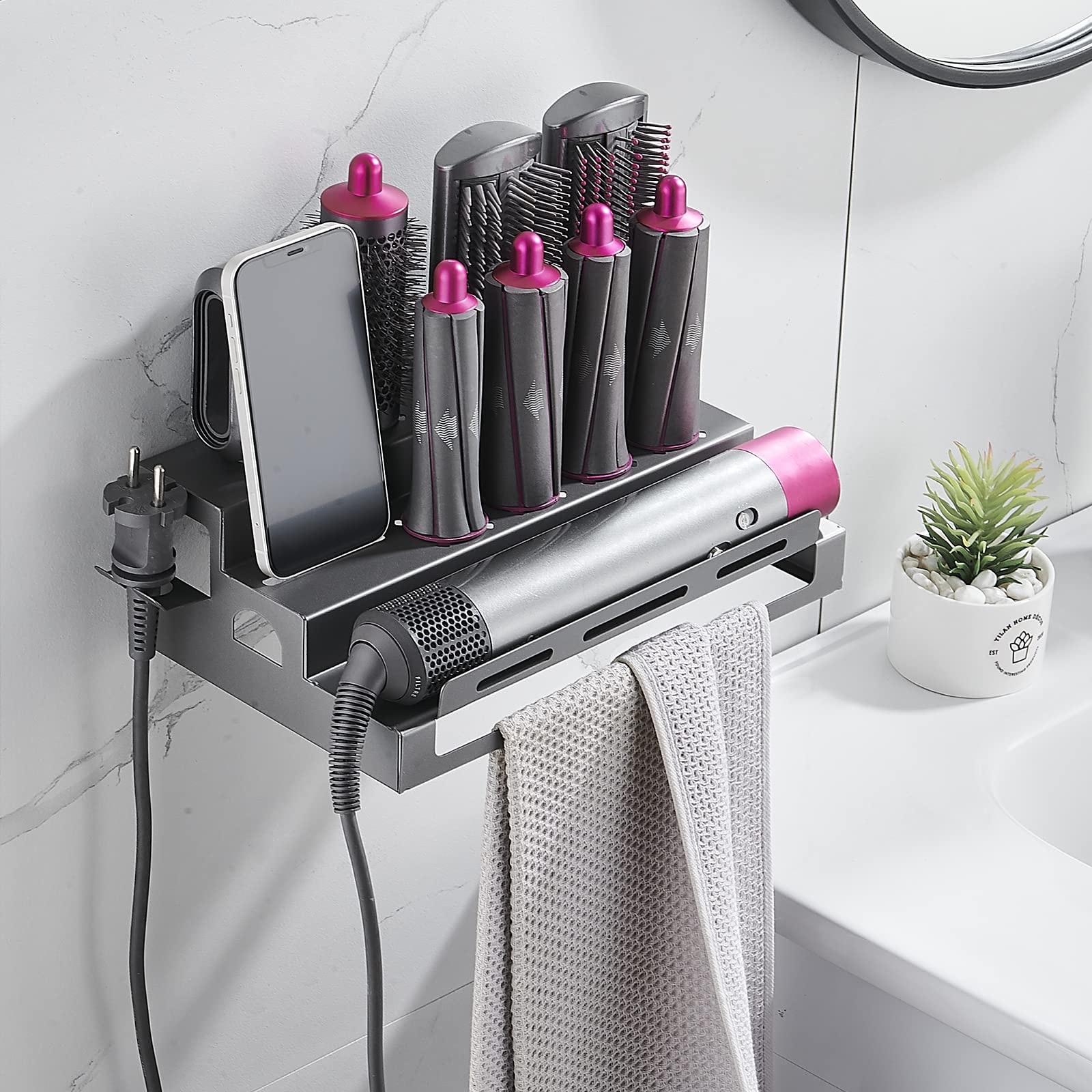 Aluminum Wall Mount Organizer for Dyson Airwrap Styler - Grey