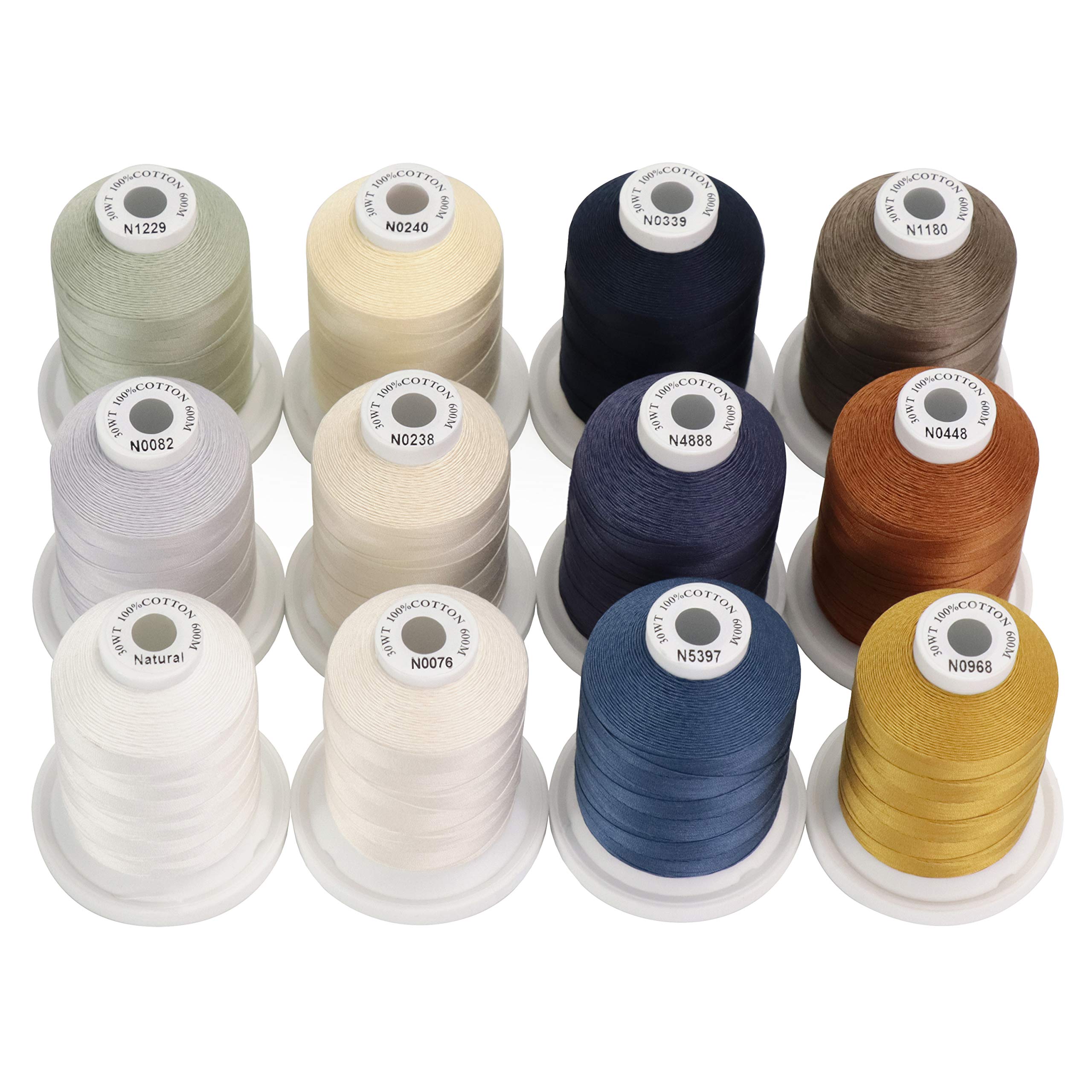 New brothread 30WT Mercerized Cotton Thread - 12 Neutral & Jean Colors