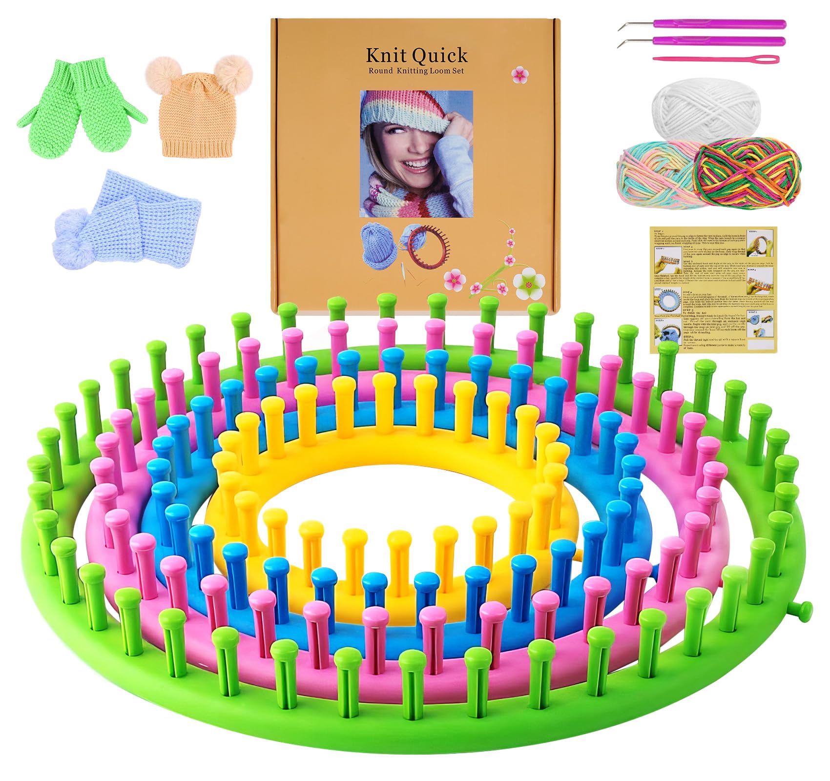 ilauke 4-Size Round Knitting Loom Set | Circular Hat and Scarf Maker Kit