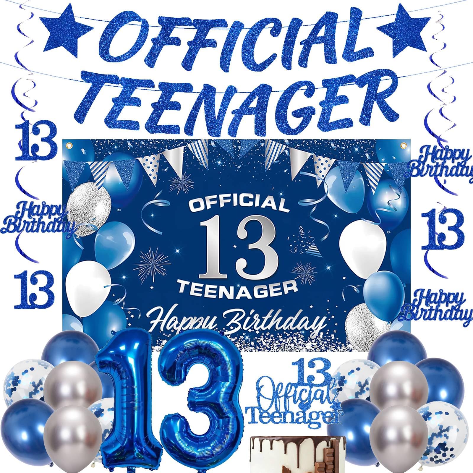 13th Birthday Decorations - Blue Official Teenager Banner Set