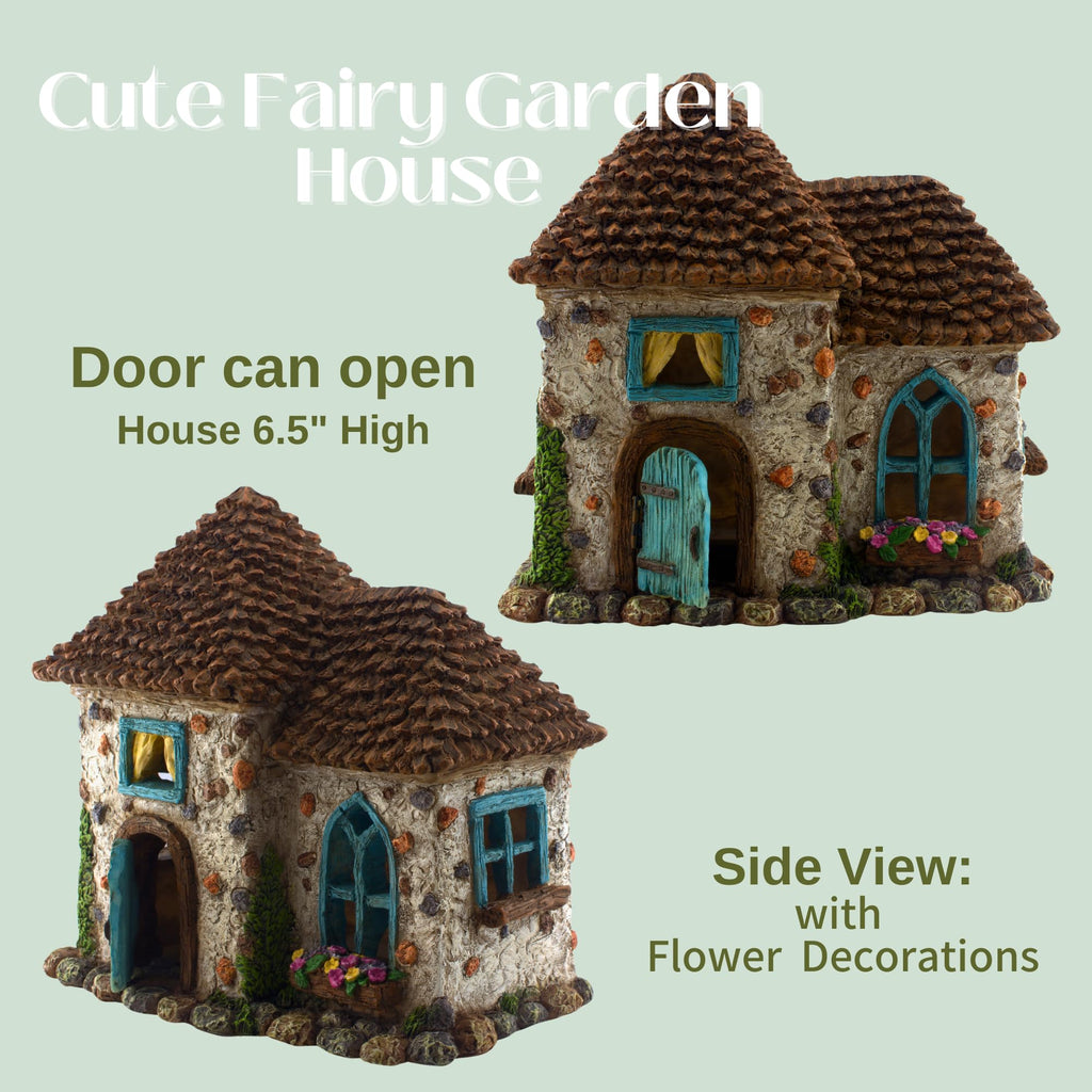 PRETMANNS Fairy Garden House Kit - 4pc Miniature Figurines & Accessories